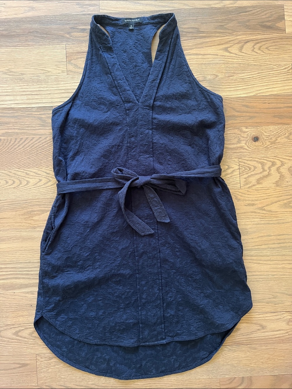 Banana Republic Navy Textured Sleeveless Tie-Waist Dress